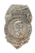 JUNIOR FIRE BADGES INCLUDING RARE "JACKIE DAVIS CHIEF WARDEN."