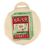 "50-50 UNION MADE TOBACCO" CELLULOID WATCH FOB WITH BASEBALL SCORER.