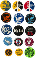 VIETNAM WAR 14 PROTEST BUTTONS PLUS ONE FOR "N.Y. PANTHER 21."