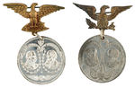 HARRISON AND CLEVELAND MATCHING JUGATE 1888 MEDALS WITH BRASS SHELL EAGLE PINS.