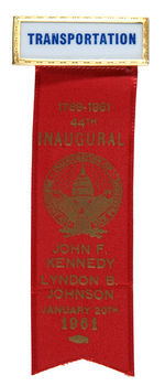 KENNEDY/JOHNSON JANUARY 20TH 1961 RIBBON BADGE FROM THE OFFICIAL INAUGURAL COMMITTEE.