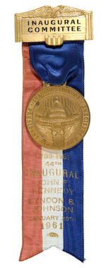 KENNEDY/JOHNSON JANUARY 20TH 1961 RIBBON BADGE FROM THE OFFICIAL INAUGURAL COMMITTEE.