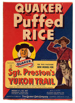 "SGT. PRESTON'S YUKON TRAIL" QUAKER PUFFED RICE CEREAL BOX.