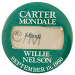 “WILLIE NELSON” CONCERT BUTTON TO BENEFIT “CARTER/MONDALE SEPTEMBER 13, 1980.”