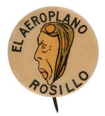 CUBAN TOBACCO BUTTON WITH CARTOON PORTRAIT OF CUBAN AVIATOR ROSILLO.