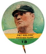 PR2 ORBIT GUM BASEBALL BUTTON #13 "PAT MALONE" CHICAGO CUBS FROM 1932-33 SET OF 117.