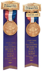 NIXON/AGNEW "INAUGURAL COMMITTEE" & "CIVILIAN AIDE" RIBBON BADGE PAIR FROM 1969.