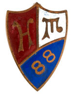 HARRISON 1888 ENAMEL ON BRASS SHIELD PIN.