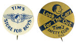 PAIR OF TIM BOYS CLOTHING STORE PREMIUM BUTTONS FROM HAKE COLLECTION & CPB.