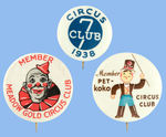 THREE "CIRCUS CLUB" BUTTONS FROM HAKE COLLECTION AND CPB.