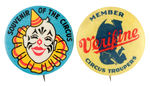 PAIR OF CIRCUS SOUVENIR BUTTONS FROM HAKE COLLECTION AND CPB.