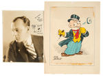 BARNEY GOOGLE & SPARK PLUG CREATOR BILLY DeBECK SIGNED PHOTO WITH SKETCH AND PRINT.