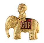 CLASSIC McKINLEY ON "GOP" ELEPHANT BRASS SHELL PIN.