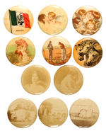 CIRCA 1896 GIVE-AWAY BUTTONS (11) FROM CAMEO PEPSIN GUM, EL CAPITAN AND W&H FROM LEVIN COLLECTION.