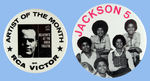 PAIR OF LARGE BUTTONS PROMOTING HARRY BELAFONTE RCA RECORD ALBUM AND THE "JACKSON FIVE."