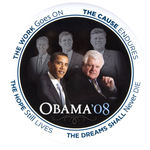 EDWARD KENNEDY ENDORSEMENT OF OBAMA HUGE 9” BUTTON.