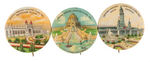 "LOUISIANA PURCHASE EXPOSITION, ST. LOUIS, 1904" GROUP OF FIVE CHOICE COLOR BUILDING BUTTONS.