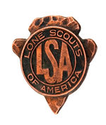 "LONE SCOUTS OF AMERICA" ARROWHEAD SHAPED COPPER BADGE.