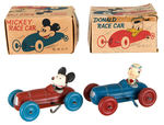 "MICKEY/DONALD RACE CAR" BOXED WIND-UP PAIR.