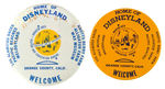 "HOME OF DISNEYLAND" RARE PAIR OF "ORANGE COUNTY/WELCOME" BUTTONS.