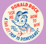 FIRST SEEN DONALD DUCK/TWA/DISNEYLAND CLERKS CONTEST PROMO BUTTON.