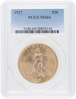 $20 SAINT-GAUDENS 1927 GOLD DOUBLE EAGLE PCGS MS64.
