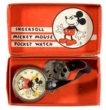 "INGERSOLL MICKEY MOUSE POCKET WATCH" BOXED FIRST VERSION WITH FOB.