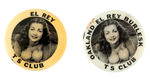 TEMPEST STORM PICTURED ON PAIR OF BURLESQUE BUTTONS.