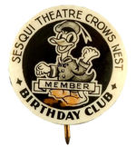 RARE DONALD DUCK AUSTRALIAN "BIRTHDAY CLUB" BUTTON WITH FIRST-SEEN SPONSOR.