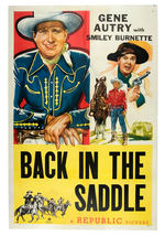 GENE AUTRY "BACK IN THE SADDLE" LINEN-MOUNTED MOVIE POSTER.