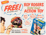 "ROY ROGERS COOKIES WILD WEST ACTION TOY" STORE SIGN AND PREMIUM PUNCHOUT CARD.