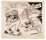 GOLDEN AGE SUPERMAN/STARMAN ARTIST JACK BURNLEY ORIGINAL SPORTS CARTOON ART WITH RAMS & 49ERS.