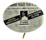 "HARRISBURG TELEGRAPH" PROMOTIONAL BUTTON FOR MARBLE TOURNAMENT.