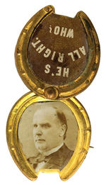 McKINLEY RARE HORSESHOE MECHANICAL PIN C. 1896.