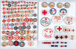 RED CROSS EXTENSIVE 117 PIECE COLLECTION OF BUTTONS AND PINS.