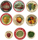 FRUITS AND VEGETABLES NINE EARLY COLORFUL BUTTONS USED FOR PHOTOS IN HAKE'S CPB.