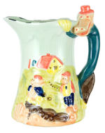 THREE LITTLE PIGS AND BIG BAD WOLF FIGURAL CERAMIC PITCHER.