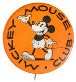 STRIKING ORANGE BKG. "MICKEY MOUSE CLUB" EARLY BUTTON