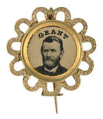 "GRANT" FERROTYPE IN ORNATE BRASS FRAME PIN.