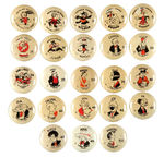 23 OF 50 NUMBERED COMIC CHARACTER BUTTONS FROM WESTERN THEATER PREMIUM CO. SET.