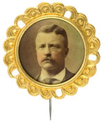 THEODORE ROOSEVELT REAL PHOTO BUTTON WITH GORGEOUS TINTED ACCENTS.