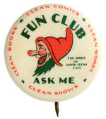 DC COMICS EARLY AND RARE "FUN CLUB" COMIC BOOK HISTORIC PREMIUM BUTTON IN SUPERB CONDITION.