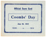 JOHN WESLEY COOMBS “COOMBS’ DAY 1906 VS. 1912” SCORE CARD BOOKLET.