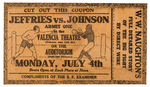 “JOHNSON BEATS JEFFRIES” 1910 NEWSPAPER FRONT PAGE/REMOTE BROADCAST COUPON.