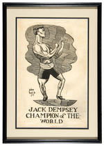 “JACK DEMPSEY CHAMPION OF THE WORLD” LARGE JOHN HELD JR. FRAMED WOODCUT.