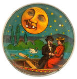 MAN IN THE MOON WITH MOVABLE EYES GAZES ON ROMANCING COUPLE DEXTERITY PUZZLE.