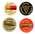 "PETERS SHELLS/PETERS CARTRIDGES" GROUP OF 4 EARLY 1900s AMMUNITION BUTTONS.