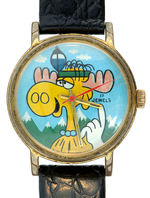 RARE VERSION BULLWINKLE 17 JEWEL WATCH WITH HAND-PAINTED DIAL.