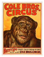 COLE BROS. CIRCUS - TARZAN STAR BETTY LOU CHIMPANZEE POSTER.