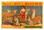 WALTER L. MAIN 3 RING TRAINED WILD ANIMAL SHOWS BENGAL TIGER CIRCUS POSTER.
